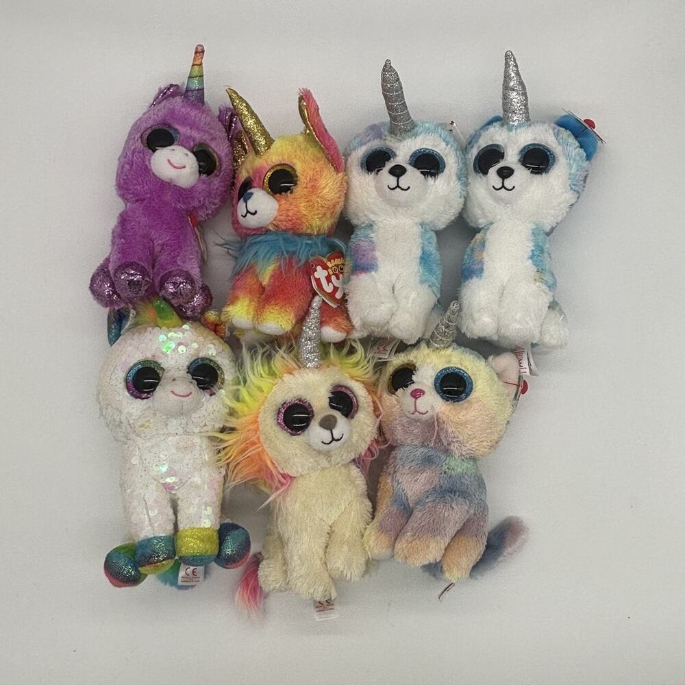Ty Beanie Boos Unicorn Plush Beanbag Stuffed Animals Lot of 7 w/ Heart Tags